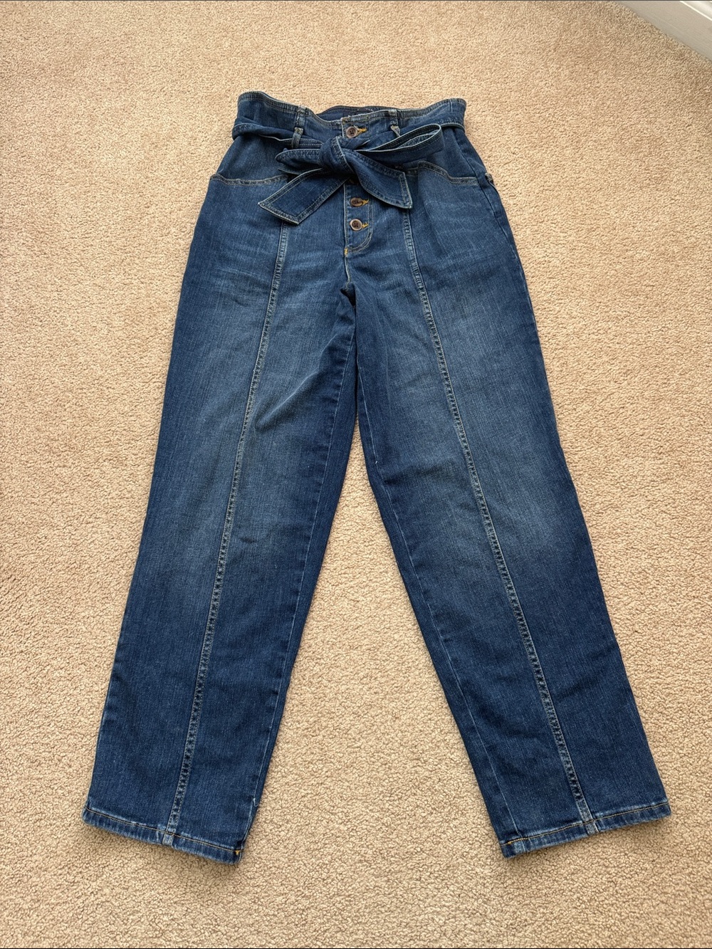 Boden Berkeley High Rise Paperbag Tapered Leg Waist Tie Denim Jeans Size 8
